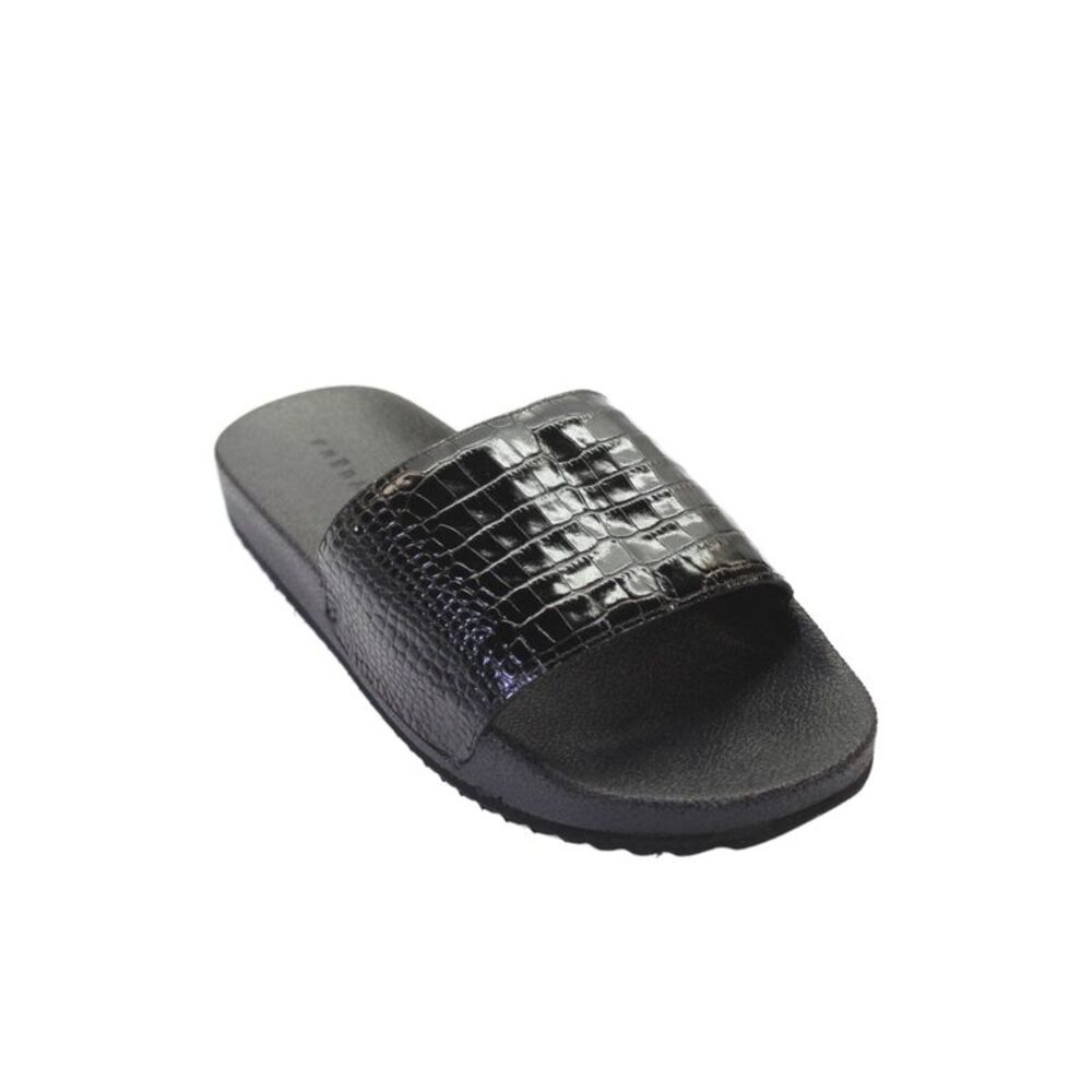 Freda Salvador Womens Croc Embossed Slide On Sandals Black Size 8